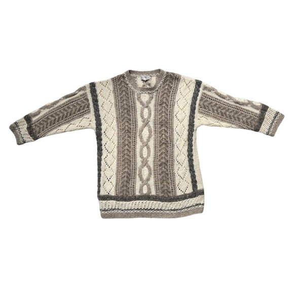 80s Vintage Oversized Grandpa Sweater Cableknit Crochet Knitted Pattern Stripe. - Picture 3 of 5